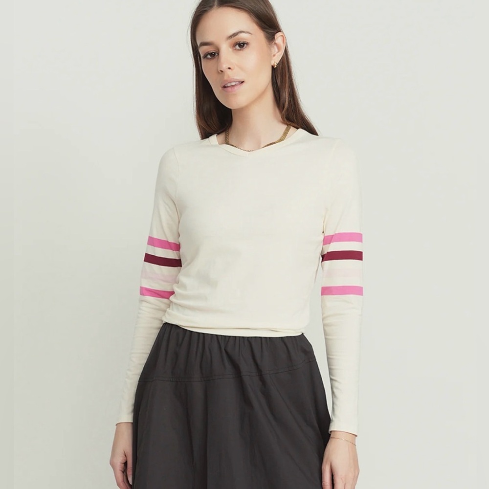 Women's Point Cream Long Sleeve Top with Pink/Brown Stripes Size XS New w Tags